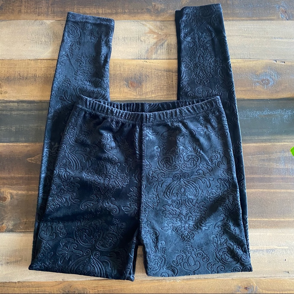 New Black Velvet Pattered Leggings Size Small